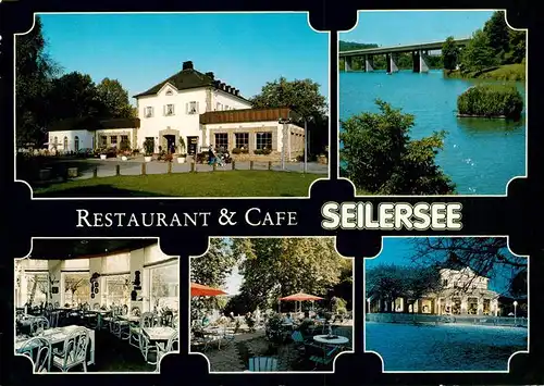 AK / Ansichtskarte 73875889 Iserlohn Restaurant Café Seilersee Gartenterrasse Partie am See Bruecke Iserlohn