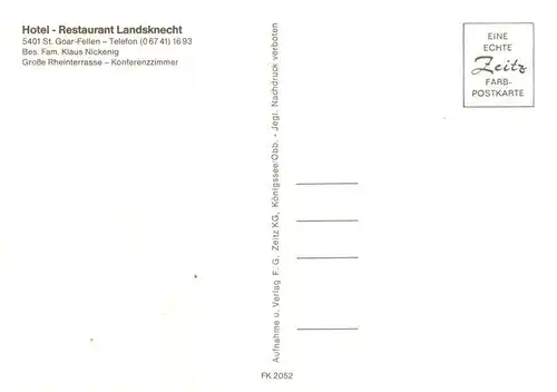 AK / Ansichtskarte  Fellen_Sankt_Goar Hotel Restaurant Landsknecht Fellen_Sankt_Goar