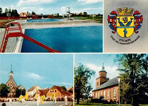 AK / Ansichtskarte  Krempe_Holstein Schwimmbad Fahnenschwenker Kirche Krempe_Holstein