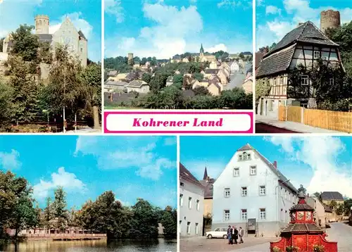 AK / Ansichtskarte  Kohren-Sahlis Burg Gnandstein Blick vom Lenkertsberg Ruine Kohren Konsum Gaststaette Lindenvorwerk und Markt mit Toepferbrunnen Kohren-Sahlis