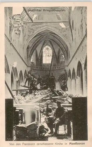 AK / Ansichtskarte  Montfaucon_55-d_Argonne Von den Franzosen zerschossene Kirche Westlicher Kriegsschauplatz 
