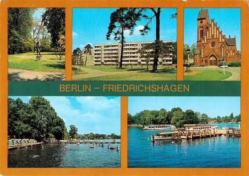 AK / Ansichtskarte  Friedrichshagen__Mueggelsee_Berlin Mueggelpark Werlseestrasse Christophorus Kirche Seebad Anlegestelle der Weissen Flotte 