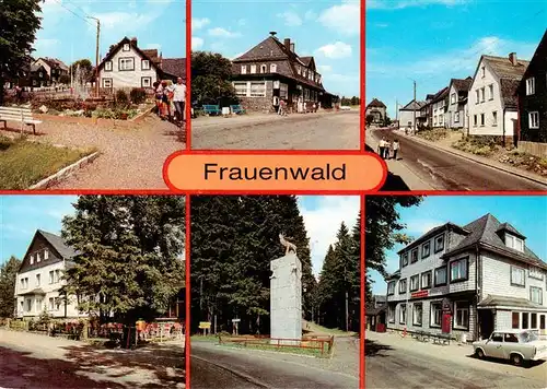 AK / Ansichtskarte 73876251 Frauenwald_Thueringen Platz des Friedens Bahnhofsgaststaette Nordstrasse FDGB Erholungsheim Raymonde Dien Monument FDGB Erholungsheim Drei Kronen Frauenwald Thueringen