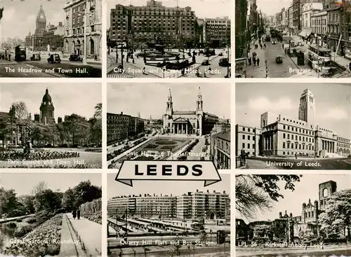 AK / Ansichtskarte  Leeds__West_Yorkshire_UK The Headrow and Town Hall City Square and Queens Hotel Briggate Park Square Civic Hall University of Leeds Canal Gardens Quarry Hill Flats and Bus Station Kirkstall Abbey Leeds 