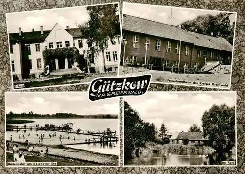 AK / Ansichtskarte 73876362 Gutzkow_Greifswald Schule Feierabendheim des Kreises Greifswald Badeanstalt am Kosenower See Im Park Gutzkow Greifswald