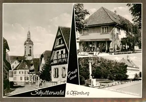AK / Ansichtskarte 73876547 Schutterwald Kirchstrasse Centraldrogerie St Jakob mit Kriegerdenkmal Schutterwald