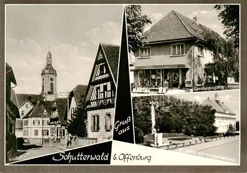 AK / Ansichtskarte  Schutterwald Kirchstrasse Centraldrogerie St Jakob mit Kriegerdenkmal Schutterwald