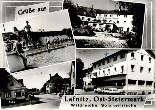 AK / Ansichtskarte 73876571 Lafnitz_Steiermark_AT Schwimmbad Gasthof Pension Haspel Strassenpartie Hotel Lafnitzerhof 