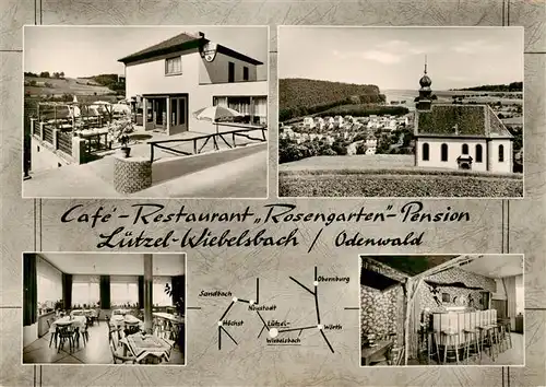 AK / Ansichtskarte 73876574 Luetzel-Wiebelsbach Cafe Restaurant Rosengarten Pension Gaststube Bar Kapelle Luetzel-Wiebelsbach