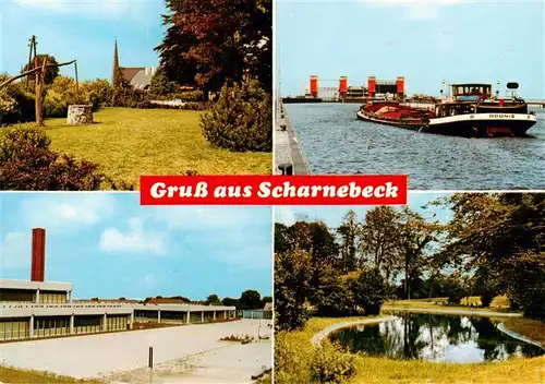 AK / Ansichtskarte 73876615 Scharnebeck_Lueneburg Ziehbrunnen Frachter Halle Park Teich Scharnebeck Lueneburg