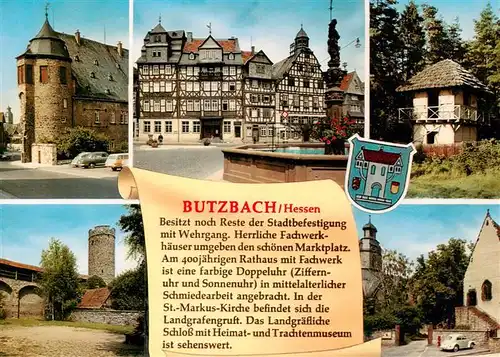 AK / Ansichtskarte  Butzbach Schloss Stadtbefestigungsreste Brunnen Rathaus St Markus Kirche Turm Butzbach