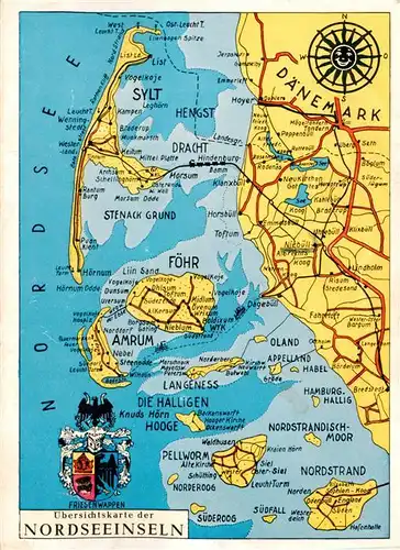 AK / Ansichtskarte 73876682 Nordsee_Region Gebietskarte mit Sylt Foehr Amrum Daenemark Nordsee Region