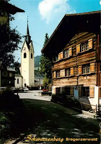 AK / Ansichtskarte 73876687 Schwarzenberg_Vorarlberg Altes Bregenzerwaelderhaus mit Kirche Schwarzenberg Vorarlberg