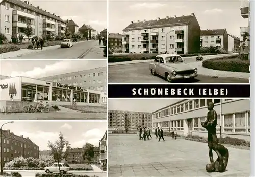 AK / Ansichtskarte 73876900 Schoenebeck_Elbe Krausestrasse Kaufhalle Johannes-R-Becher-Strasse Plytechnische Oberschule Schoenebeck Elbe