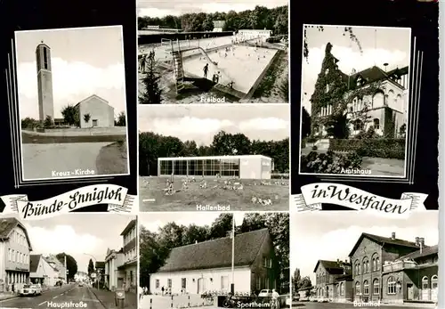 AK / Ansichtskarte  Ennigloh_Buende Kreuz Kirche Freibad Hallenbad Amtshaus Hauptstrasse Sportheim Bahnhof 