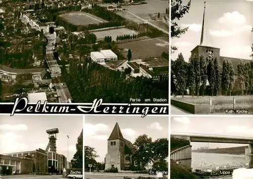 AK / Ansichtskarte  Herringen_Pelkum_Hamm Fliegeraufnahme Stadion Kath Kirche Zeche Ev Kirche Lippe 