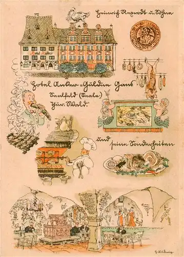 AK / Ansichtskarte  Saalfeld_Saale Hotel Anker Gueldne Gans Illustration Saalfeld_Saale