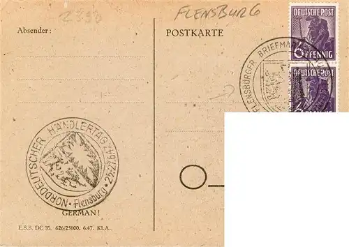 AK / Ansichtskarte 73876979 Flensburg__Schleswig-Holstein Flensburger Briefmarken Ausstellung 1947 