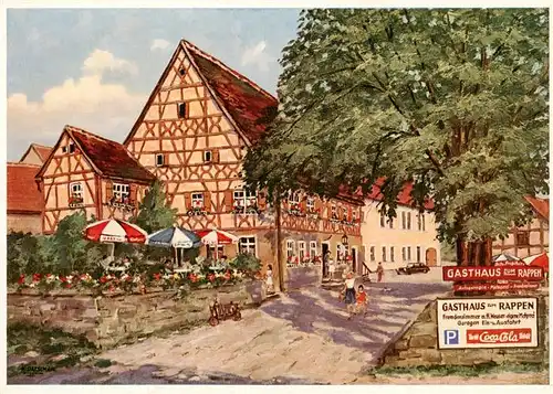 AK / Ansichtskarte  Oberickelsheim Gasthaus zum Rappen Terrasse Kuenstlerkarte Oberickelsheim