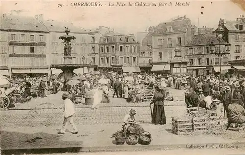 AK / Ansichtskarte  Cherbourg_50_Manche La Place du Chateau un jour de Marche 