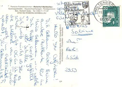AK / Ansichtskarte  Mainbullau_Miltenberg Reiterhof Mainbullau Pferdepension Speisegaststaette Gaststube Zimmer 
