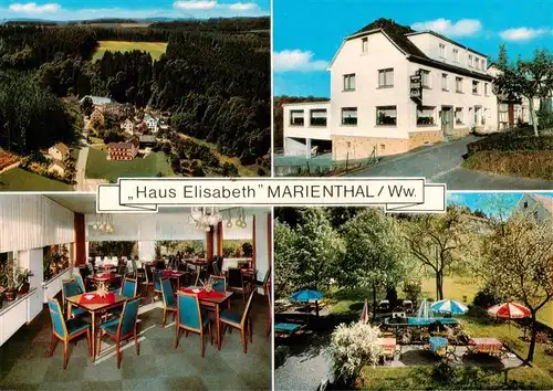 AK / Ansichtskarte 73877288 Marienthal_Westerwald Haus Elisabeth Pension Restaurant Gastraum Gartenterrasse Marienthal_Westerwald