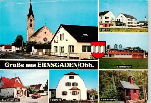 AK / Ansichtskarte 73877360 Ernsgaden Kirche Schule Sportzentrum Graf Ernest Strasse Forsthaus Wald Kapelle Ernsgaden