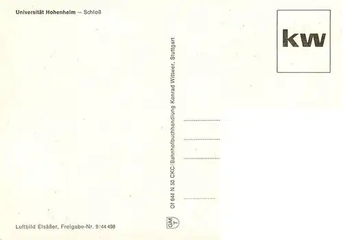 AK / Ansichtskarte  Hohenheim_Stuttgart Fliegeraufnahme mit Schloss Hohenheim 