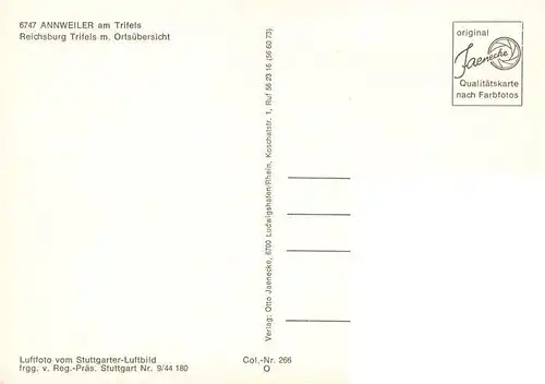 AK / Ansichtskarte  Annweiler_Trifels Fliegeraufnahme mit Reichsburg Trifels Annweiler_Trifels