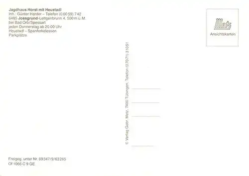 AK / Ansichtskarte  Jossgrund Jagdhaus Horst mit Heustadl Jossgrund