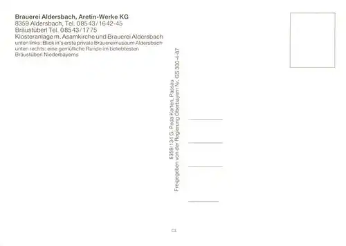 AK / Ansichtskarte 73877543 Aldersbach Klosteranlage mit Asamkirche und Brauerei Aldersbach Fliegeraufnahme Brauereimuseum Braeustueberl Aldersbach