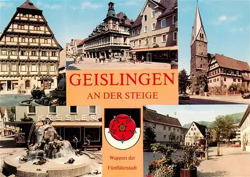 AK / Ansichtskarte 73877790 Geislingen__Steige Alter Zoll Glockenspiel Stadtkirche Forellenbrunnen Fussgaengerzone 