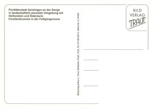 AK / Ansichtskarte 73877828 Geislingen__Steige mit Helfenstein und oedenturm Forellenbrunnen Fussgaengerzone 