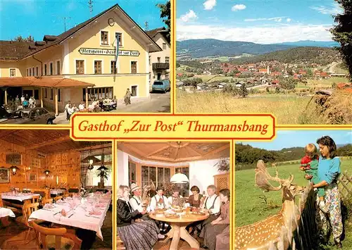 AK / Ansichtskarte  Thurmansbang Gasthof Zur Post Gastraeume Damhirsch Panorama Thurmansbang