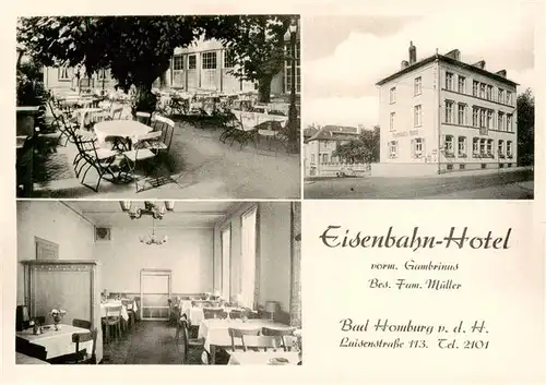 AK / Ansichtskarte 73877923 Bad_Homburg Eisenbahn Hotel Gartenterrasse Restaurant Bad_Homburg