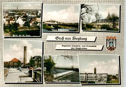 AK / Ansichtskarte 73877924 Siegburg Panorama Industrie- und Kreisstadt Sieg-Bruecke Abtei Kirche Wehr Phrix-Werke Siegburg