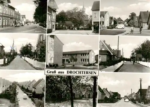 AK / Ansichtskarte 73877926 Drochtersen Dorfstrasse Kirche Schule Bauernhof Wohnhaeuser Drochtersen