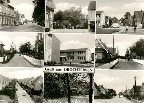 AK / Ansichtskarte  Drochtersen Dorfstrasse Kirche Schule Bauernhof Wohnhaeuser Drochtersen
