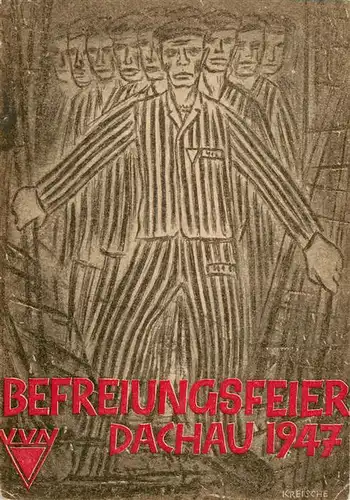 AK / Ansichtskarte 73877960 Dachau Befreiungsfeier Dachau 1947 Kuenstlerkarte Sonderstempel Dachau