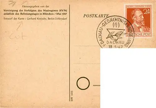 AK / Ansichtskarte  Dachau Befreiungsfeier Dachau 1947 Kuenstlerkarte Sonderstempel Dachau