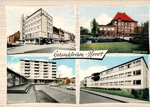 AK / Ansichtskarte  Horst_Gelsenkirchen Essener Strasse Schloss Partie am Markt Haus Marienfried Horst_Gelsenkirchen