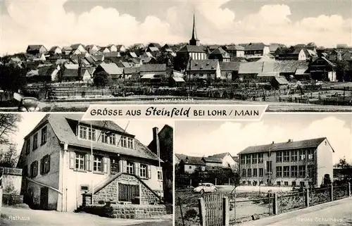 AK / Ansichtskarte 73878031 Steinfeld_Lohr Ortsansicht mit Kirche Rathaus Schule Steinfeld Lohr