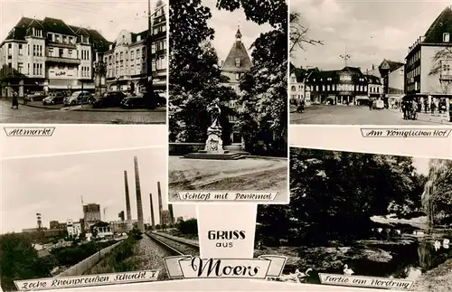 AK / Ansichtskarte  Moers_Moers Altenmarkt Schloss mit Denkmal Am Koeniglichen Hof Zeche Rheinpreussen Schacht V Partie am Nordring 