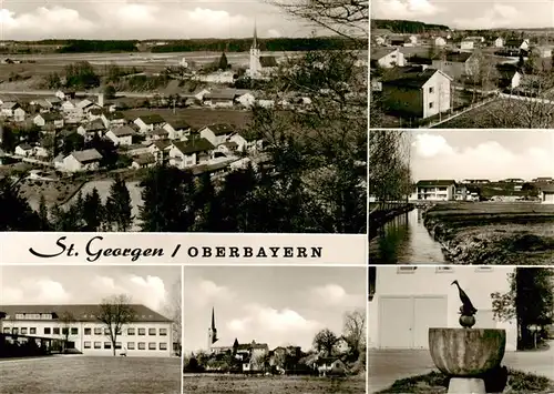 AK / Ansichtskarte 73878121 St_Georgen_Chiemgau Panorama Ortsansichten Schule Kirche Brunnen St_Georgen_Chiemgau