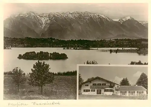 AK / Ansichtskarte  Uffing_Staffelsee Seepanorama Pension Seewinkel Bootshaus Uffing_Staffelsee