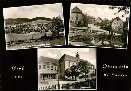 AK / Ansichtskarte 73878182 Obergurig Panorama Blick zum Moenchswalder Berg Dorfteich Oberschule Obergurig