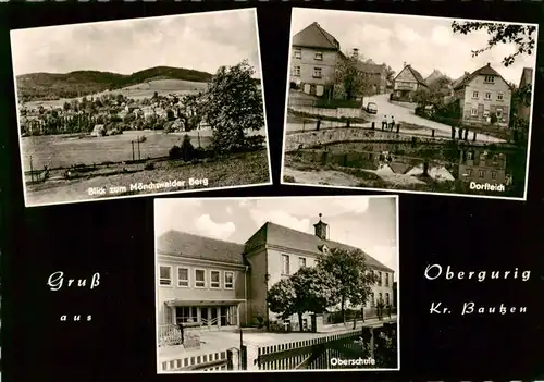 AK / Ansichtskarte 73878183 Obergurig Panorama Blick zum Moenchswalder Berg Dorfteich Oberschule Obergurig