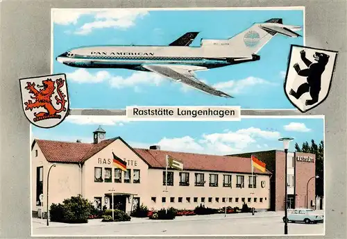 AK / Ansichtskarte 73878218 Langenhagen__Hannover Raststaette Wappen Pan American Passagierflugzeug 