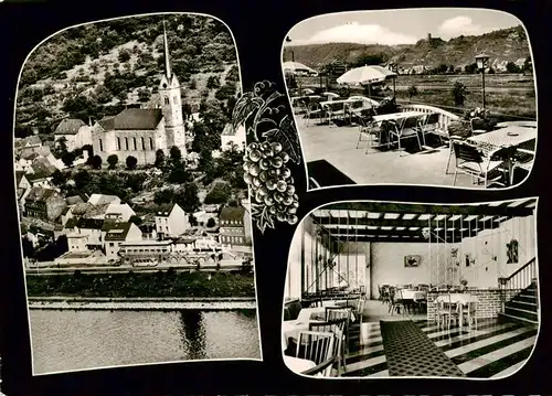 AK / Ansichtskarte  Dieblich_Mosel Hotel Pension Wingendorf Restaurant Terrasse Ansicht mit Kirche Luftaufnahme 