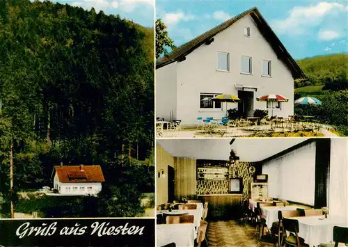 AK / Ansichtskarte 73878229 Niesten_Weismain Café Pension Waldeck Gastraum Terrasse 
